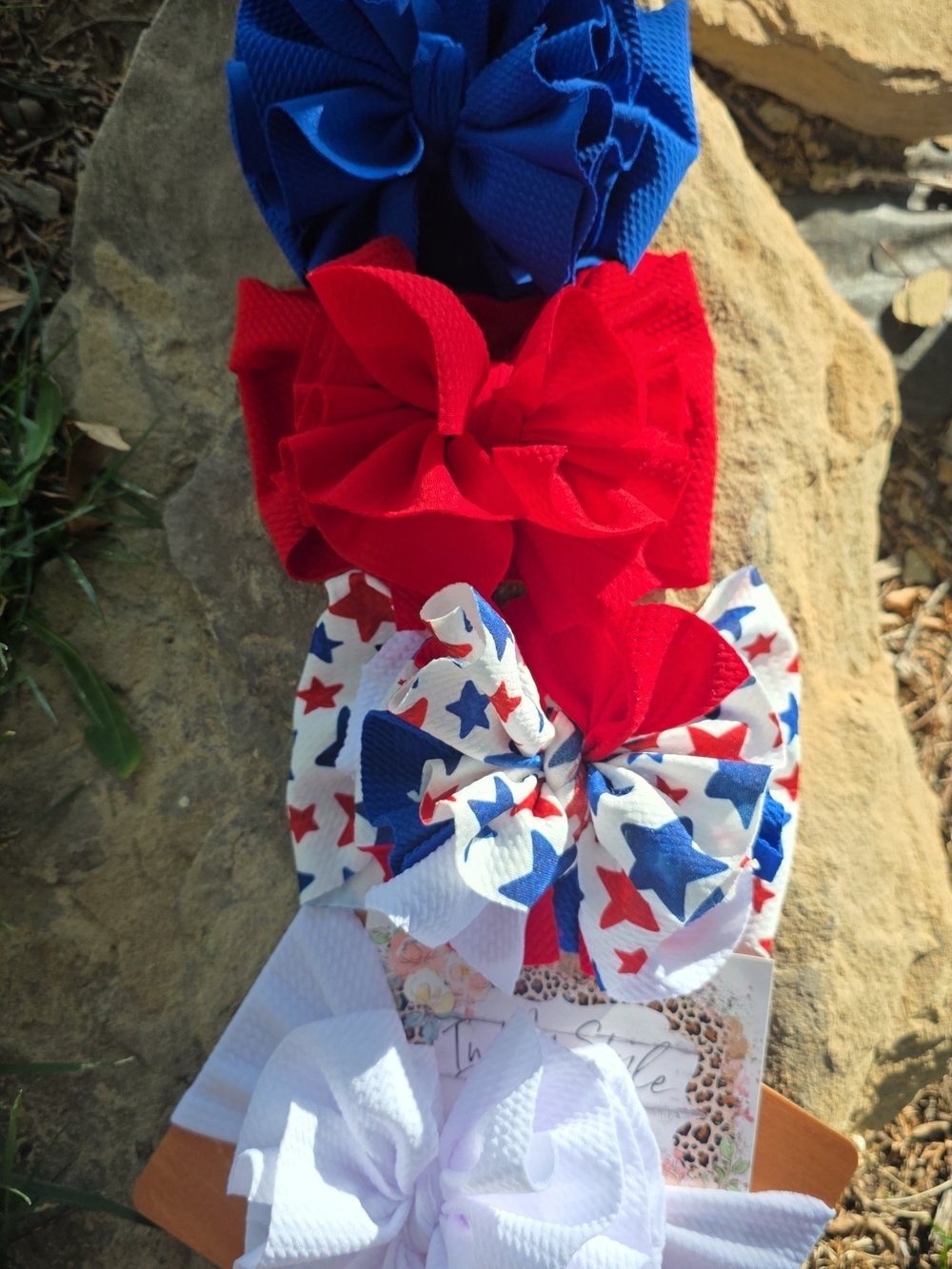 Kids Red, Blue & White Star Print Hair Bow Set Headwraps